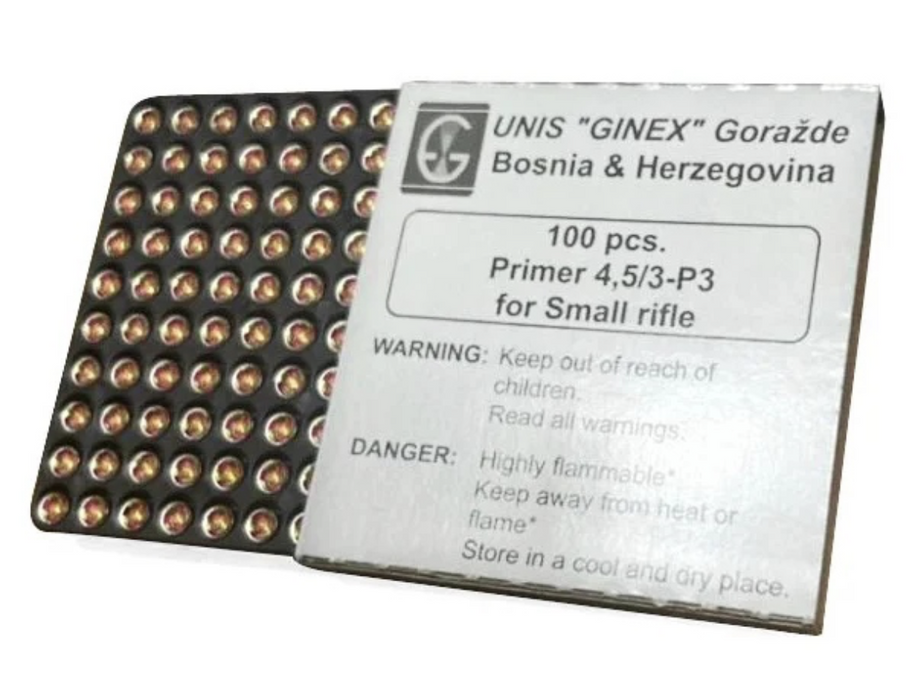 Unis "Ginex" Small Rifle Primers 1000 pcs (100 pcs/Sleeve, !0 Sleeves/Box)